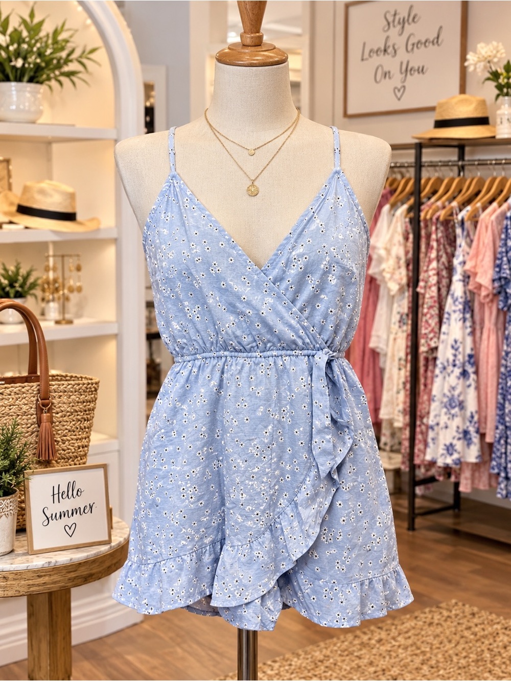 wild fable Light Blue Floral Eyelet One-Piece Romper